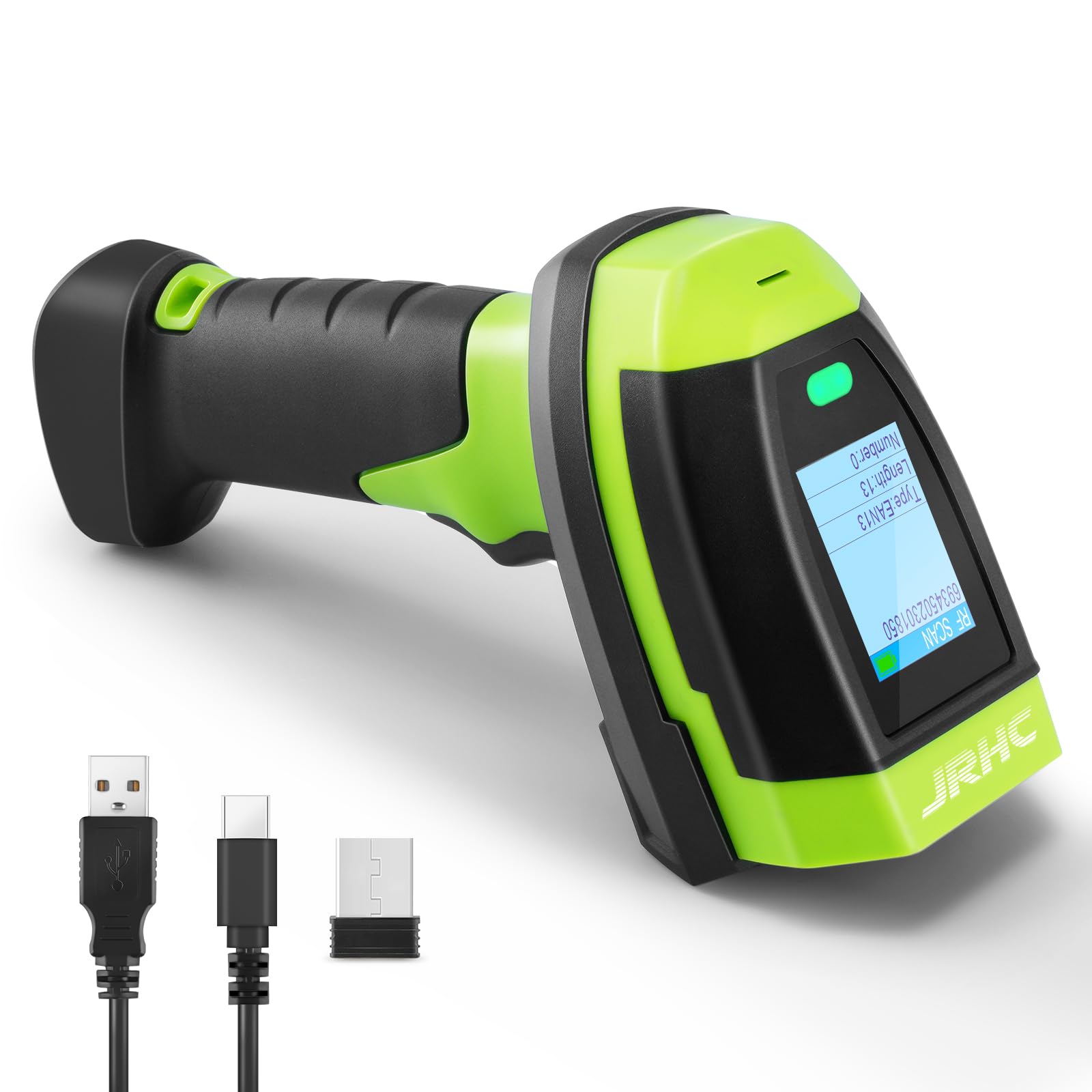 JRHC Barcode Scanner Wireless, 1D CCD Automatic Barcode Scanner with Display Screen, Rechargeable Handheld Barcode Reader with 2.4G Receiver, USB Wired Plug and Game