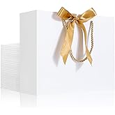 EUSOAR Thank You Gift Bags，25pcs 10.6"x3.1"x8.3" White Party Favor Bag with Bow Ribbon, Gift Wrap Treat Bags Bulk for Wedding Baby Shower Birthday Bridesmaid Anniversary Holiday Party