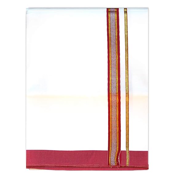 Mens Cotton Fancy Border Normal Dhoti (Size : FS-Per Piece - 2Mtrs) Color Dark Pink