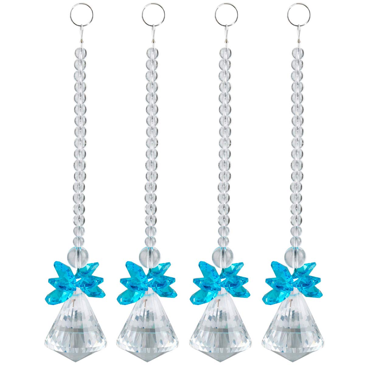 mookaitedecor 4PCS Hanging Angel Ornaments Blue Sun Catchers for Window Garden Car Bedroom, Prism Pendant Indoor Outdoor Sun Catcher Crystal Hanging Ornament Clear K9 Crystal Glass Party Decorations