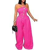KANSOON Jumpsuits for Women Strapless Tube Top Wide Leg Long Pants Buttons Sexy One Piece Dressy Outfits