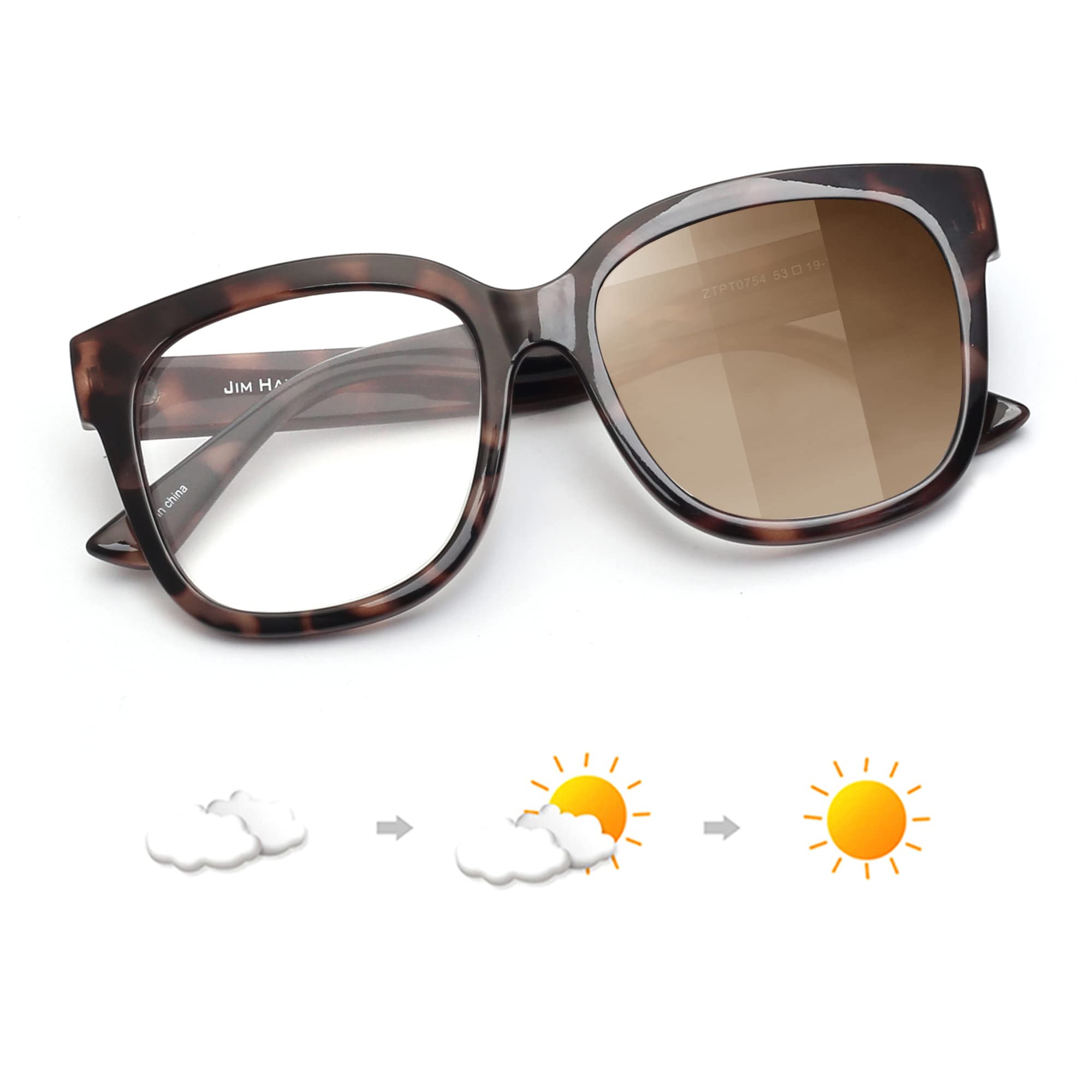 Jim Halo Photochromic Blue Light Blocking Glasses for Women, Oversized Square Computer Glasses Reduce Eye Strain Tortoise