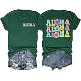 AMWIPE Hawaiian Shirts Women Hawaii Graphic Tees Summer Vacation Hawaiian Tshirt Vintage Hawaii Tropical Tops Outfits