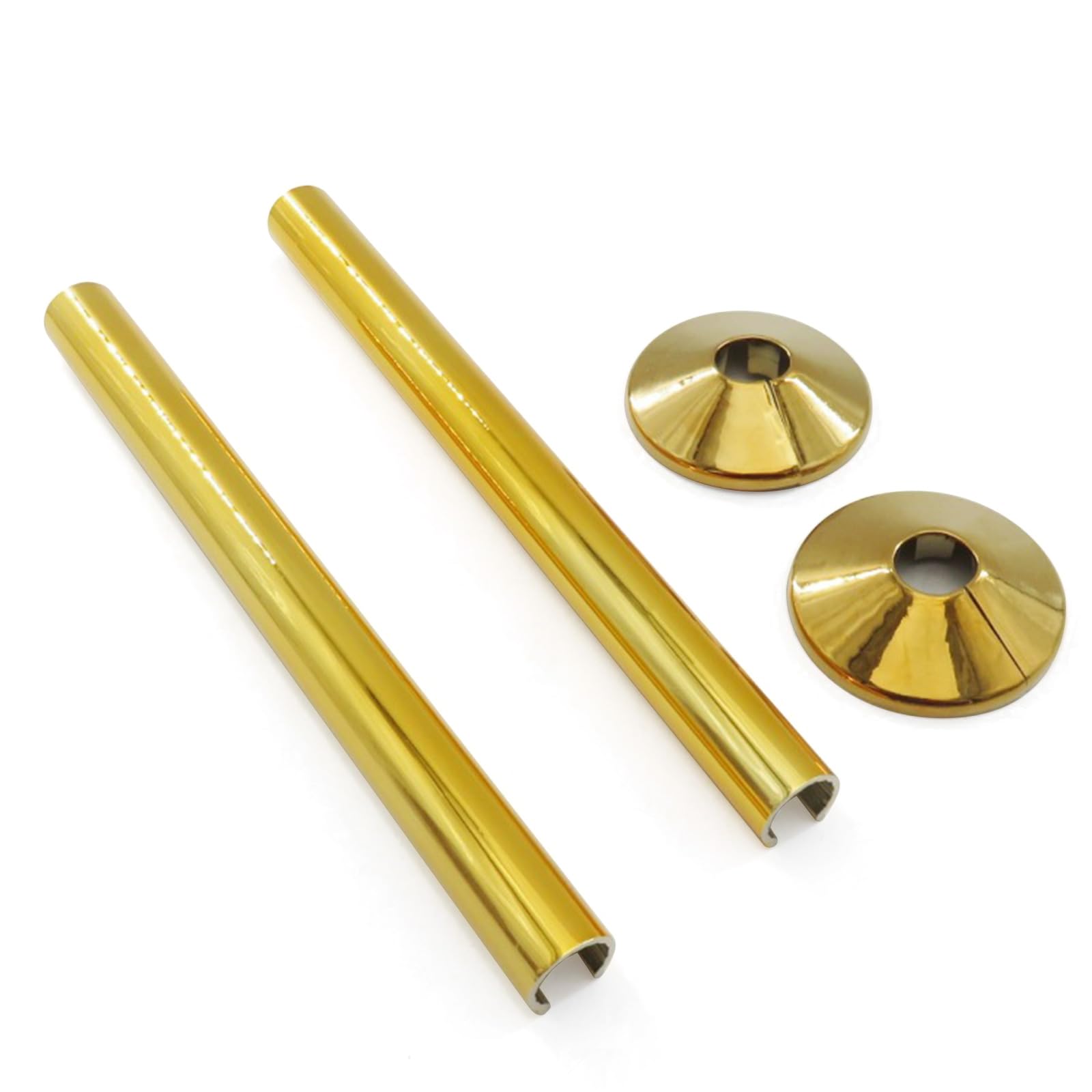 YAZANY Radiator Pipe Covers Chrome, Chrome Radiator Pipe Covers for Towel Rail Radiators Pipe Covers and Collars 15mm x 200mm Gold
