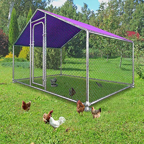 ALEKO Metal DIY Walkin Chicken Coop or Chicken Run with Purple Waterproof Cover 6.5 x 10 Feet