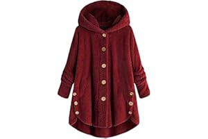 Dazajoo Womens Sherpa Jacket with Hood Plus Size Teddy Bear Coats Button Down Fleece Faux Fur Cardigans Winter Outerwear