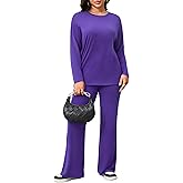CLOCOR Womens 2 Piece Outfits Sweatsuits - Tracksuit Set Long Sleeve Crop Top & Drawstring Wide Leg Pants with Pockets