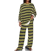 SENSERISE Womens Striped Set Sweater Lounge Sets Matching Fall Outfits Long Sleeve Tops and Pants with Pockets