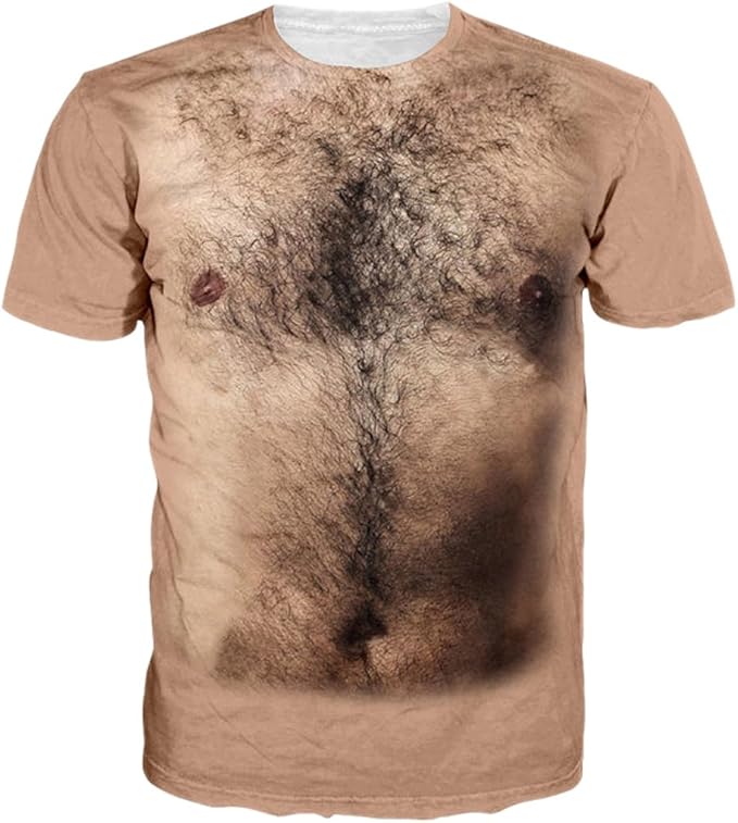Goodstoworld Unisex T Shirt 3D Hairy Chest Graphic Printed