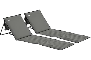 Outsunny Set of 2 Foldable Lounge Chairs with Carry Bag, Beach Chairs with Adjustable Backrest & Magazine Pocket, 242 lbs Cap