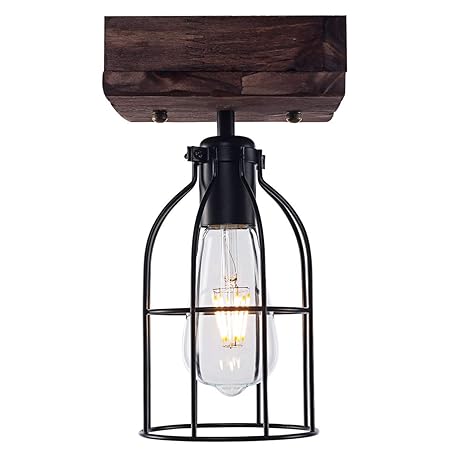 Yaqi Lighting Vintage Industrial Wood Ceiling Light Rustic Flush