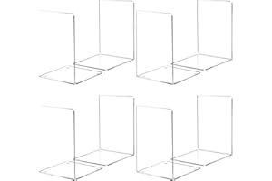 HappyHapi Book Ends, 8 Pcs Book Ends Acrylic Bookends for Shelves, Clear Book Holder Stand, Non-Skid Decorative Bookend, Study Book Organizer for Home Library Office, 5 x 5 x 7.3 inch