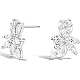 TIGRADE Stud Earrings Marquise and Round Cubic Zirconia Rhinestone Cluster Earrings 925 Sterling Silver Post Hypoallergenic for Women, Brides, Bridesmaid