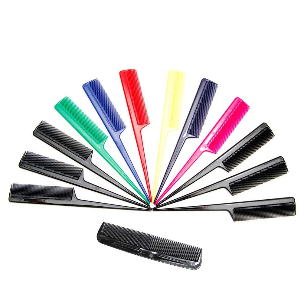 Luxxii (12 Pack) 8" Rat Tail Comb Fine-tooth Hair Comb with 5" Favorict Pocket Comb (Assort Color)