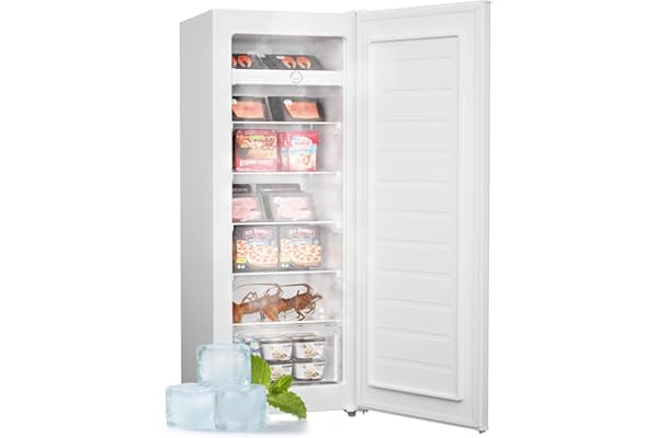 Upstreman 7.0 Cu.Ft Upright Freezer, Large Capacity Stand Up Freezer with 5 Adjustable Shelves, Convertible Refrigerator/Freezer, Reversible Door for Home, Basement, Apartment (White)