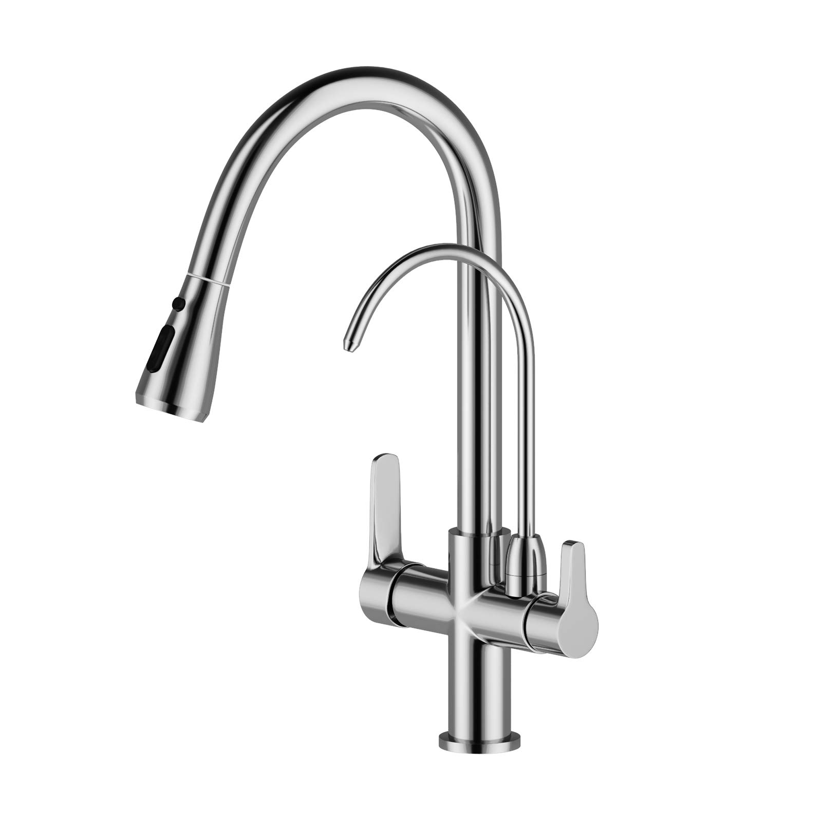 Onyzpily 3 Ways Kitchen taps Pure Water Filter Pull Down 360° Swivel Dual Handle Kitchen Sink Mixer Taps Brass Chrome，Not Include Filter System