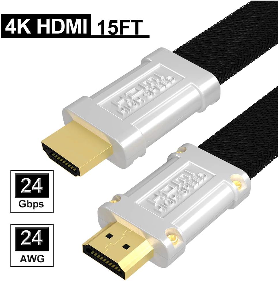 4K HDMI Cable 15 Foot - CAIVOV Ultra High Speed 24Gbps HDMI 2.0 Cable - 24AWG Nylon Braided HDMI Cord - 4K 60hz, HDR, 3D, 2160P, 1080P, Compatible UHD TV, Blu-ray, Xbox, PS4/3, PC, Fire TV - 15 feet