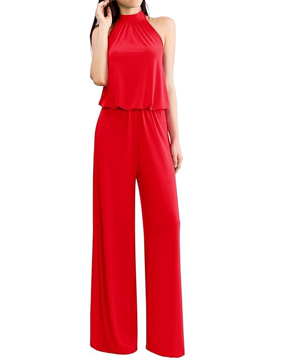 Women's Sleeveless Mock Neck Tie Back Solid Jumpsuits and Rompers