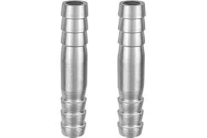 CARVEDEXQUISITELY Stainless Steel 1/2" to 1/2" Hose Barb Fittings Splicer Mender Round Union Coupler Adapter Splicer Mender Union Air Water Fuel (Pack of 2)
