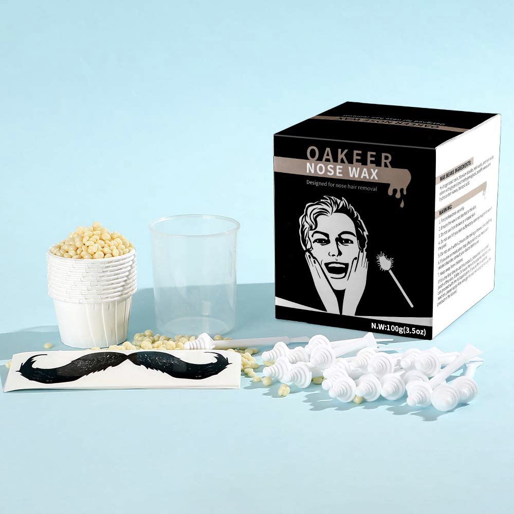 Oakeer Nose Hair Remover Kit with 30 Wax Sticks for Men and Women - 100g Nose Wax for At-Home Hair Removal