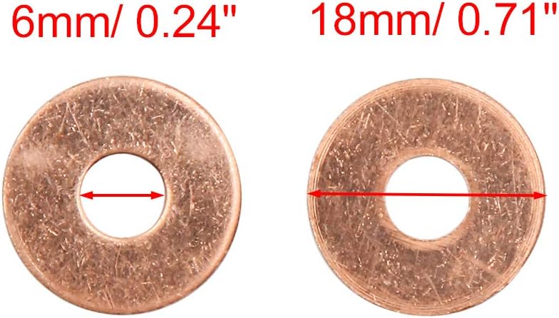 X AUTOHAUX 40pcs M6 x 18mm x 1mm Copper Flat Washer Sealing Ring for Screw Bolt, Copper Tone, 6*18*1mm - Image 4