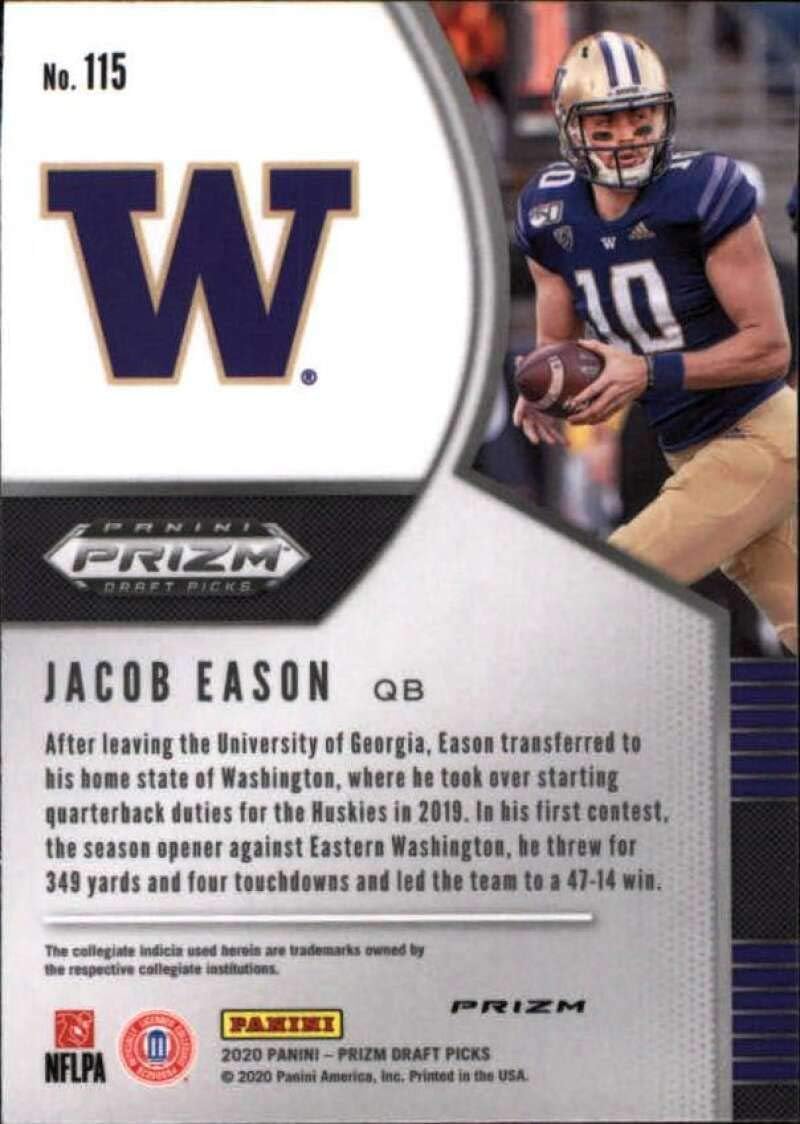 Parallel Singles 2020 Panini Prizm Draft Prizms Blue #115 Jacob Eason Draft  Picks Washington Huskies RC Rookie Football Trading Card Sports Collectibles