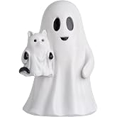 Halloween Ghost Cat Statue,Cute Black Cat Ghost Figurine Table Decor 8.8in