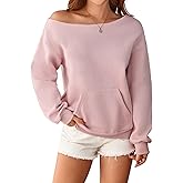 RoseSeek Women's Off The Shoulder Sweatshirts Tops Long Sleeve Pullover Tops Trendy Comfy Fall Outfits