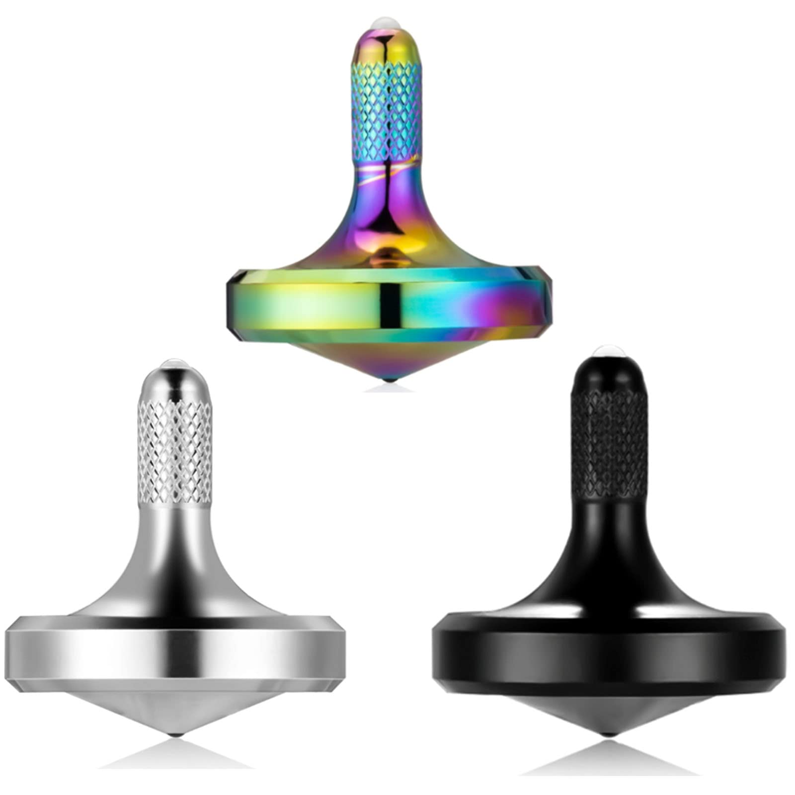Metal Stainless Steel Spinning Top, Well Made EDC Decompression Toy, Perfectly Balanced, Spin Smooth, Long Rotation Time, Helps Relieve Stress and Anxiety (3PCS Black+Silver+Iridescent/S) — image 1