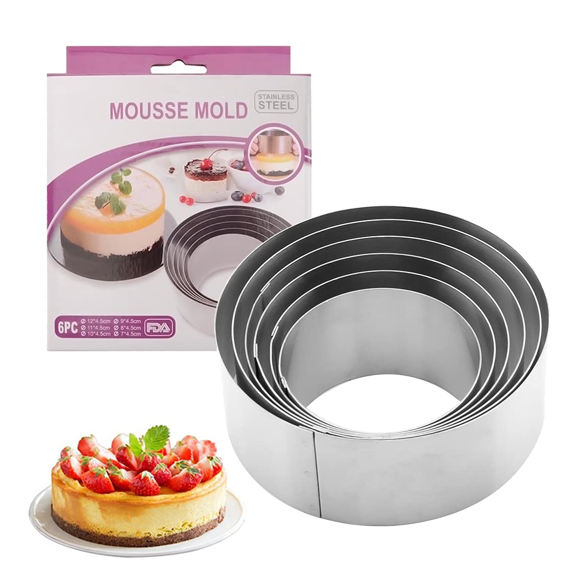 Cookie Cutter,6pcs Pastry Cutter for Baking,6 Sizes Round Mousse Moulds Shapes Scone Cutter Cake Rings, Circle Biscuit Cutters for Making Donut Pies Scone Dough Fondant