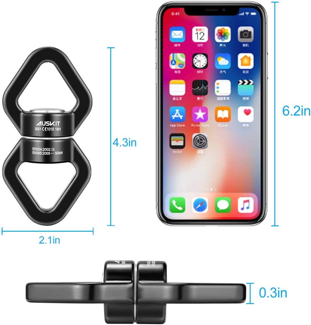 AusKit Swing Swivel, 30 KN Safest Rotational Device Hanging Accessory with Carabiners for Web Tree Swing, Therapy Swing, Aerial Dance, Swing Spinner Hanger, Rock Climbing, Hanging Hammocks (Black): Sports & Outdoors