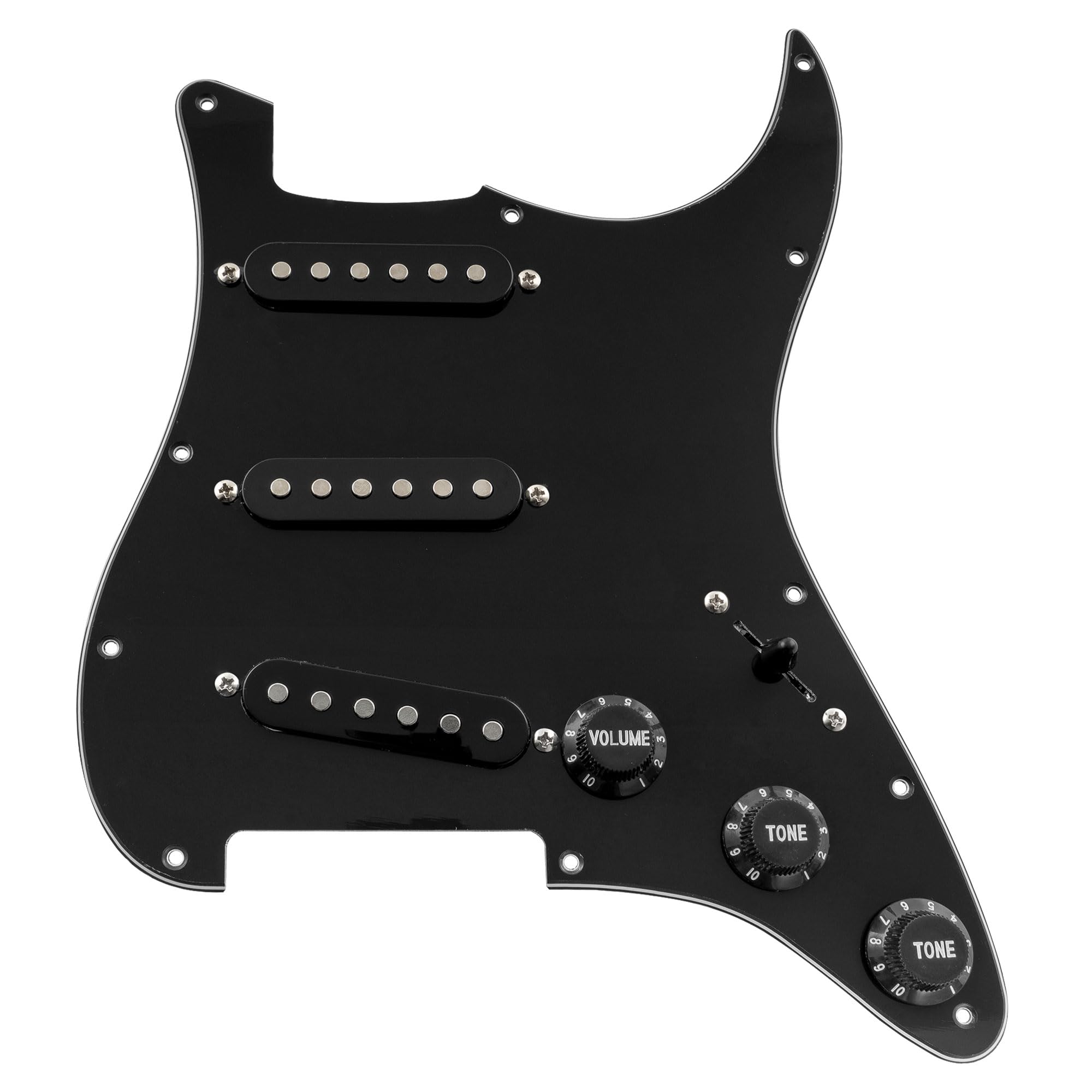 Musiclily Basic SSS Prewired Loaded Pickguard ST Scratch Plate with Ceramic Single Coil Pickups Set for Fender Strat Electric Guitar Replacement, 3Ply Black