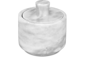 Marble Salt Cellar with Lid, Stone Salt or Pepper Bowl Box Container Jar Holder Well Keeper Dish Pig Crock (1, White Grey, 3.