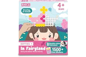 BINCA Dotties Dot Art Activity Kit, 1500+ Stickers, 8 Unicorns & Princesses Mess-Free Activities, DIY Dot Sticker Art for Toddlers, Kids Travel Activities, Craft Kits & Gifts for Girls Ages 4,5,6,7