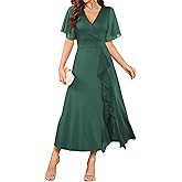 ZAFUL Womens Semi Formal Wedding Guest Dresses Mother of Bride Dresses Split Ruffle V Neck Flared Sleeve Evening Dress 2026
