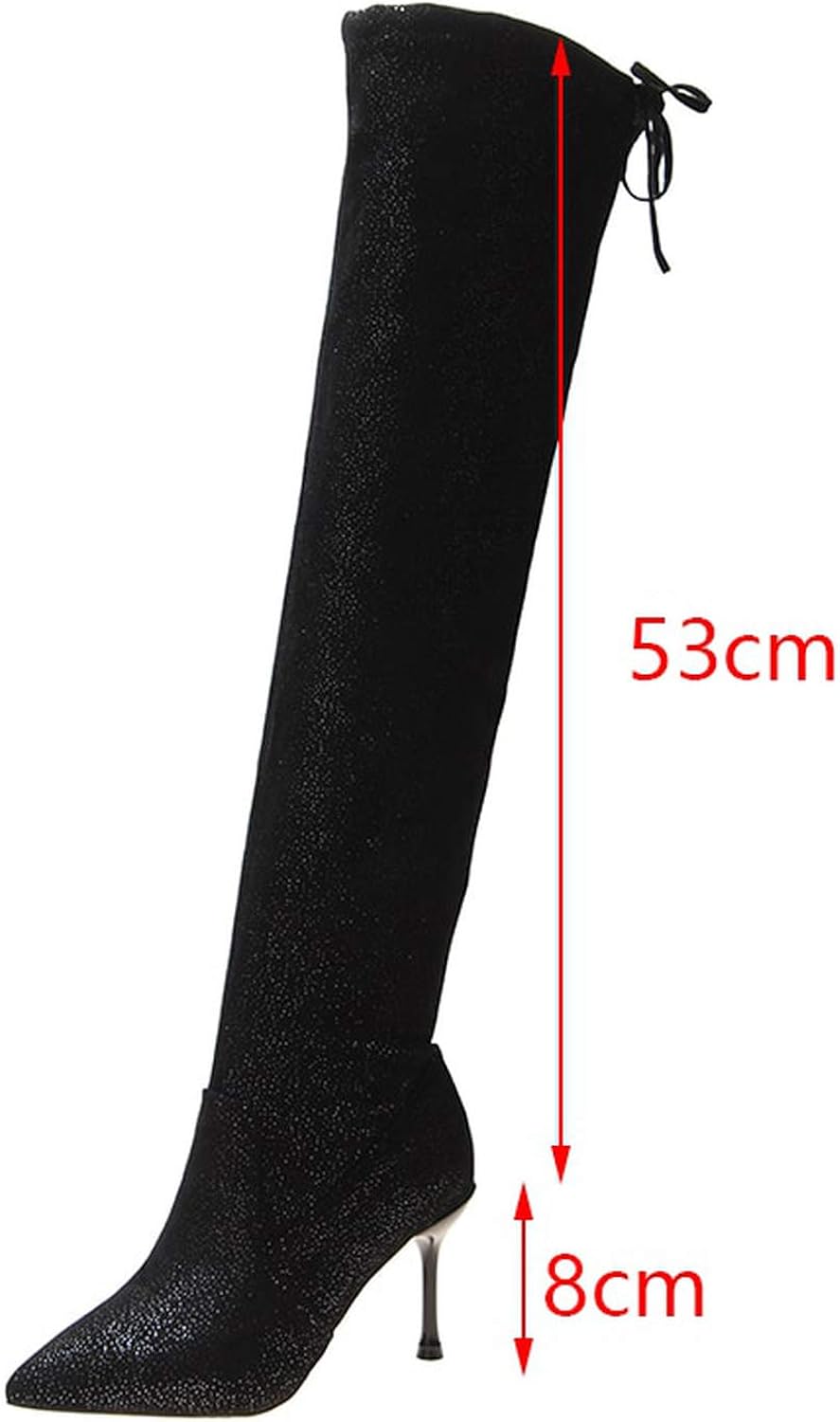 black stretch lycra thigh high boots