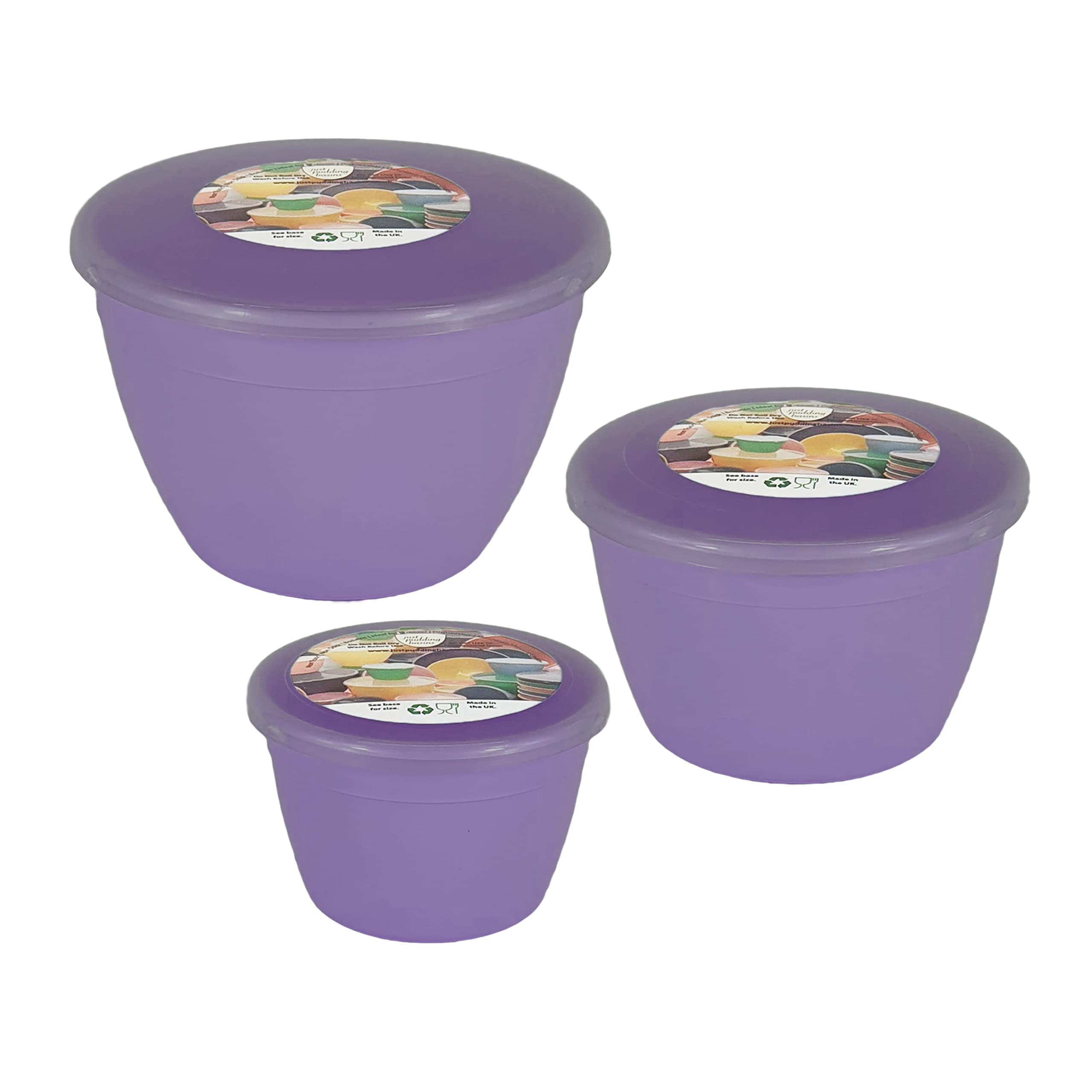 Just Pudding Basins 3 Smaller Sizes in One Set Steam Pudding Bowls, Basin and Lid 1x 1/4 Pint, 1x 1/2 Pint 1x 1 Pint (Lilac) โ image 1