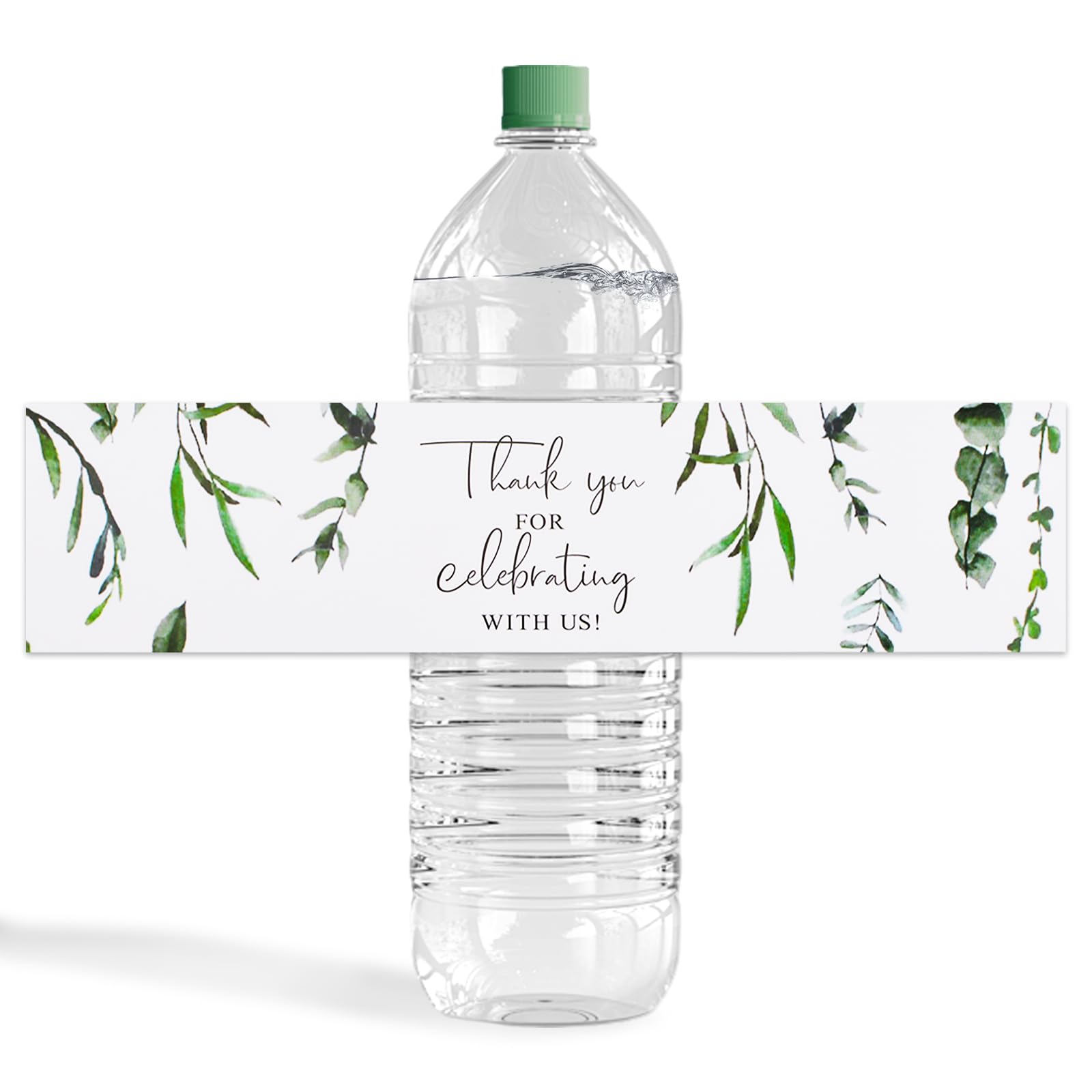 URROMA Water Bottle Labels Thank You, 50 Pcs Greenery Plant Water Bottle Wraps Sticker Water Bottle Labels for Wedding Birthday Graduation Baby Shower