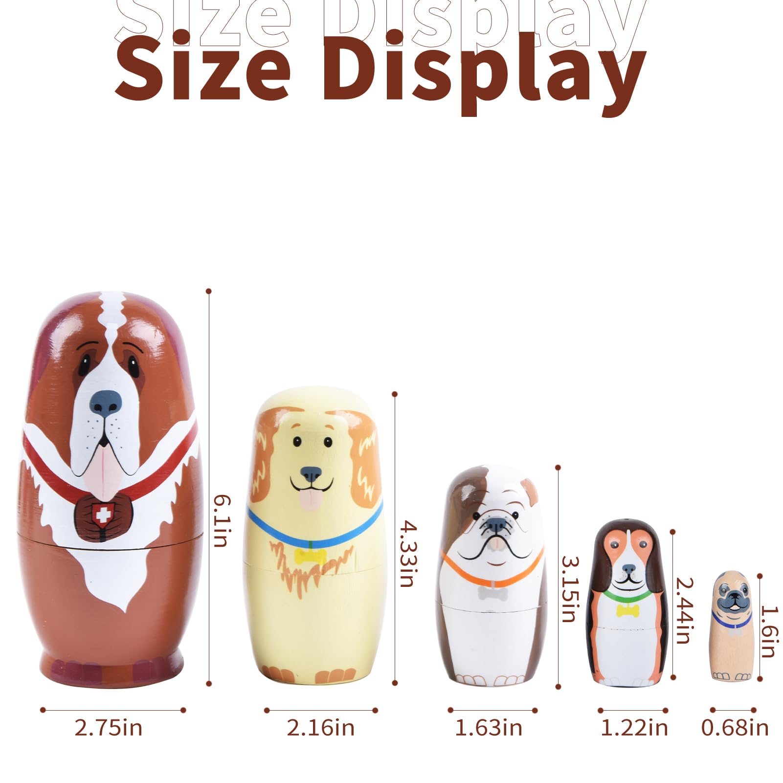 Russian Nesting Dolls, Stacking Wooden Handmade Matryoshka Dolls, 5 Pcs 6 