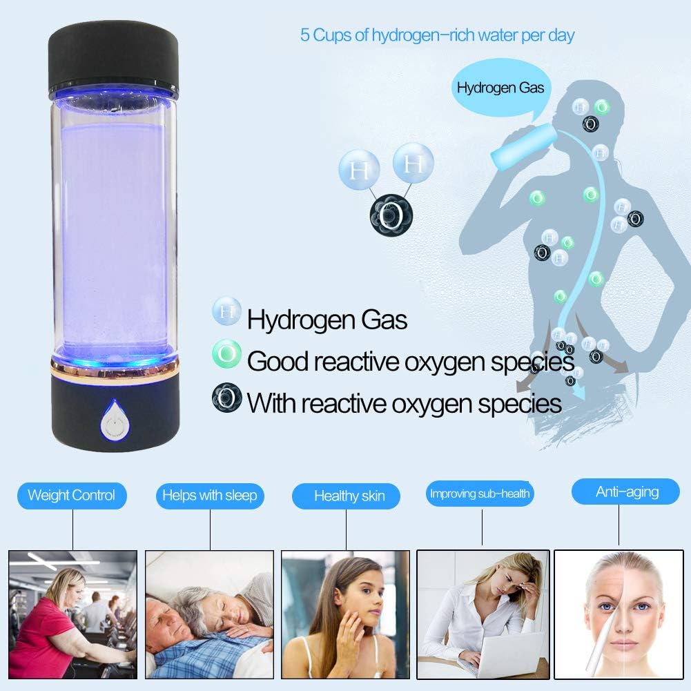 Portable hydrogen water bottle, hydrogen-rich water cup glass bottle hydrogen water bottle generator SPE and PEM hydrogen water generator: Home & Kitchen