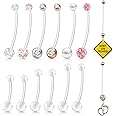 MODRSA Pregnancy Belly Button Rings Long Bar 38mm Sport Maternity Flexible Bioplast Clear Navel Belly Rings Piercing Retainer for Pregnant Women Mix Style