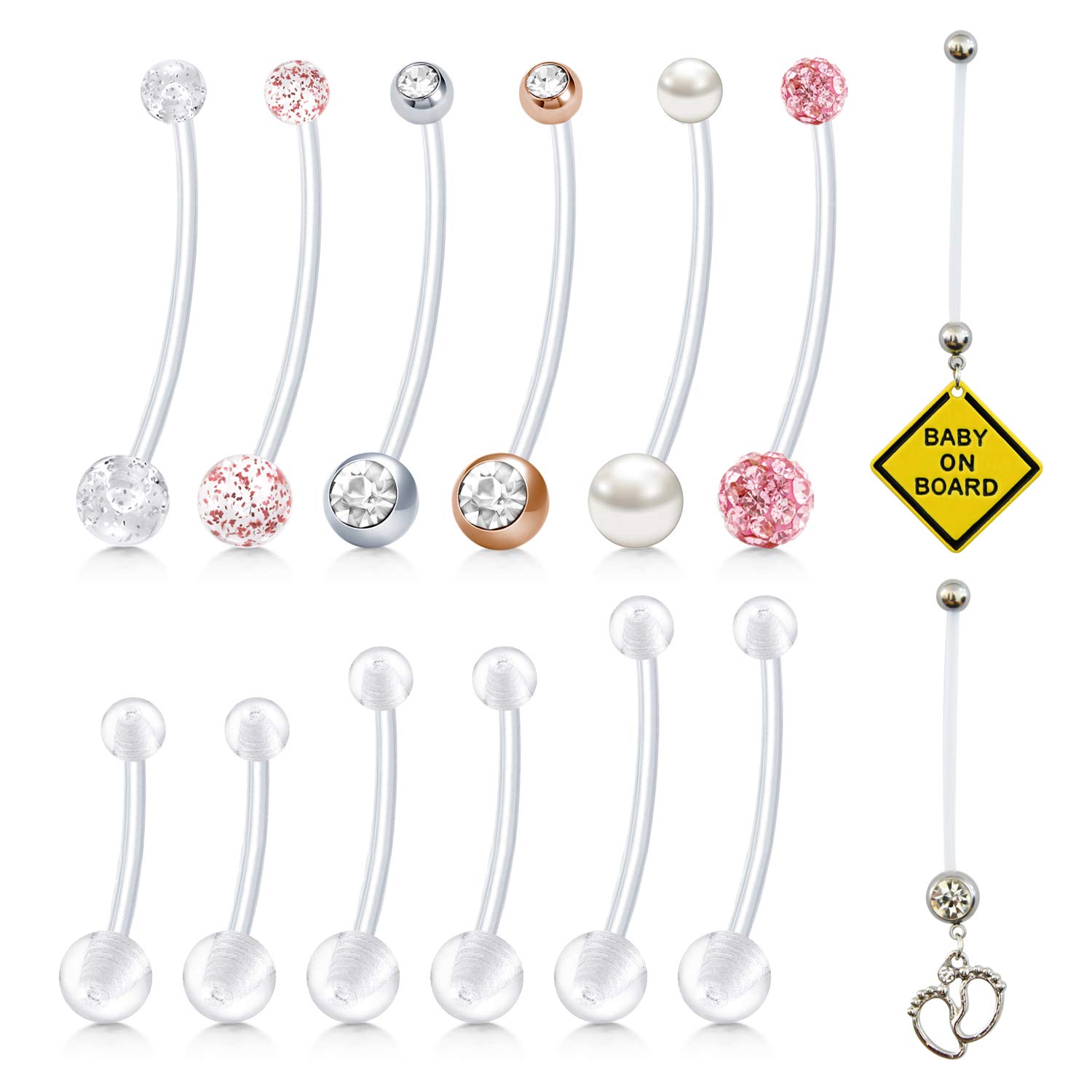 Pregnancy Belly Button Rings Long Bar Navel Rings for Maternity Sport Pregnant Women Flexible Bioplast Clear Belly Piercing Retainer 16mm 18mm 25mm 32mm 38mm
