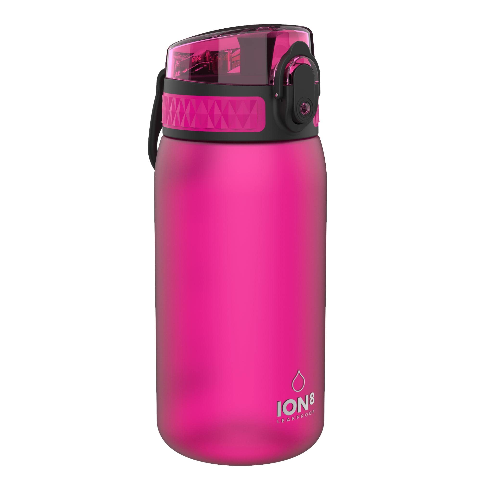 Ion8 Kids Water Bottle, 350 ml/12 oz, Leak Proof, Easy to Open, Secure Lock, Dishwasher Safe, BPA Free, Carry Handle, Hygienic Flip Cover, Easy Clean, Odour Free, Carbon Neutral, Pink