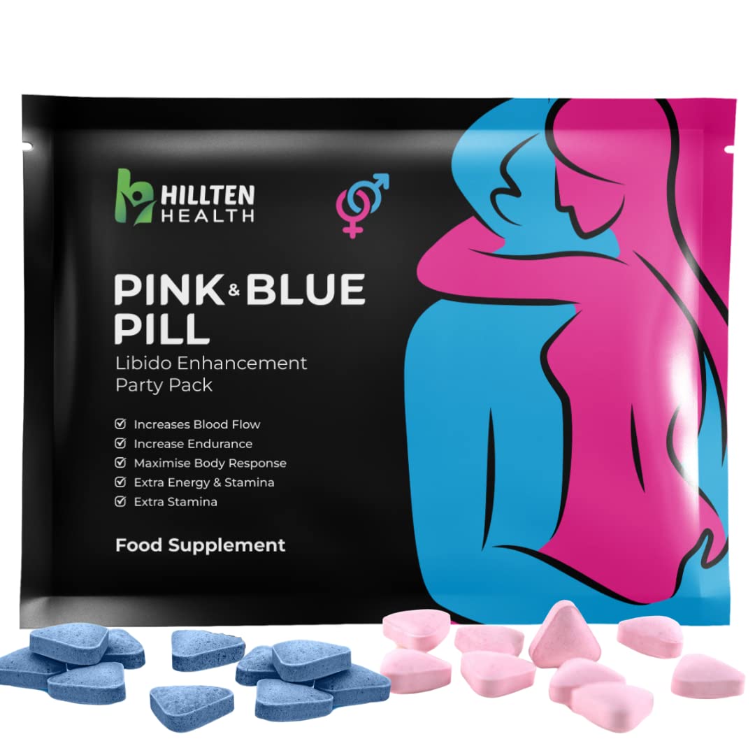 HILLTEN HEALTH Pink Pill & Blue Pill Party Pack | Libido Booster For Women & Men | High Strength Performance Powerful Fast Acting Long Lasting Results | Enhancing Female Libido Booster Tablets