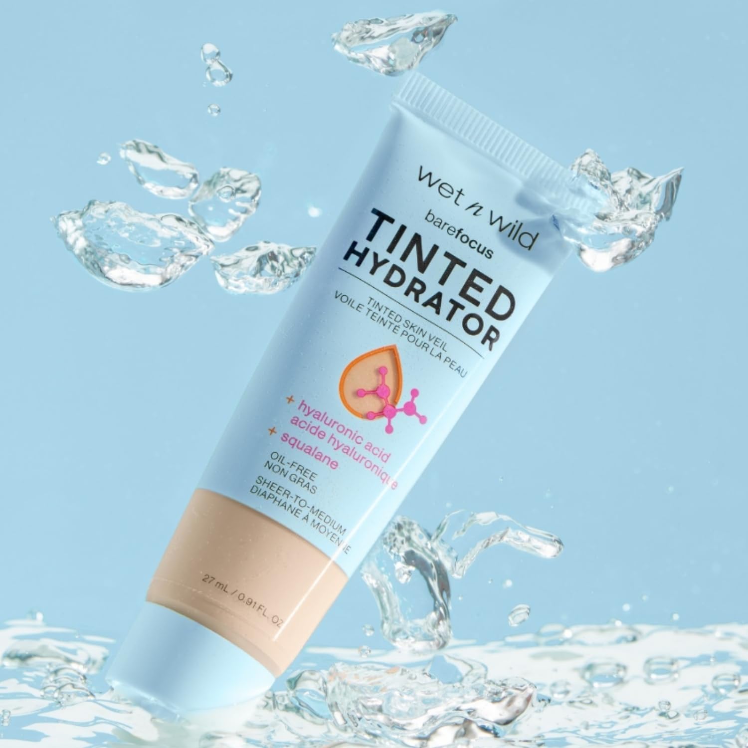 wet n wild Bare Focus Tinted Hydrator Tinted Skin Veil, Lightweight Buildable Coverage with Hyaluronic Acid & Vegan Squalane, Semi-Matte Finish, Cruelty-Free - Medium Tan