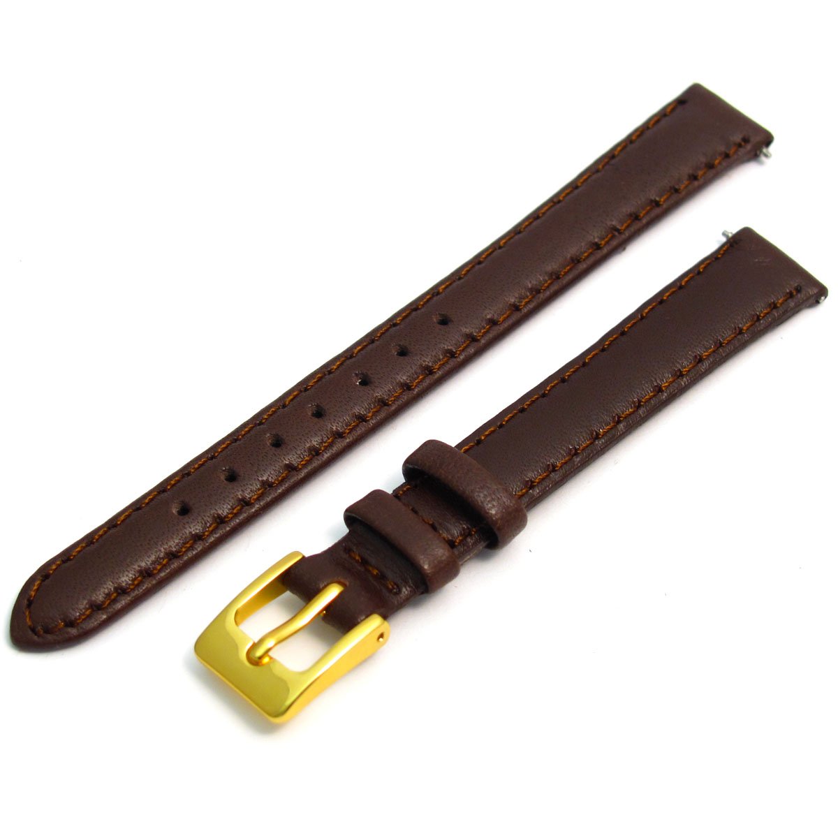 Ladies Soft Genuine Leather watch Strap Band 12mm, Brown, Gilt (Gold
