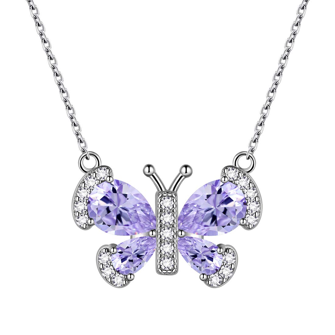 Aurora Tears Purple Butterfly Necklace Women 925 Sterling Silver Animal Butterflies June Birthstone Alexandrite Pendant Crystal Wedding Birthday Jewelry DP0287U — image 1