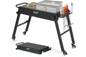 BOLDWORKS Grill Cart for Blackstone Griddle, Portable Griddle Table - Fits 17” or 22” Tabletop Grill, Foldable Ninja Woodfire Grill & Blackstone Griddle Stand for Outdoor with Wheels Black Color