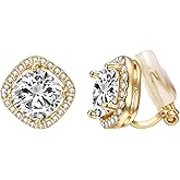 Yoursfs 8MM Austrain Crystal Clip on Earrings for Women Fashion 18k Gold Plated Square Rhinestone Clipon Earrings Non Pierced Ears for Women