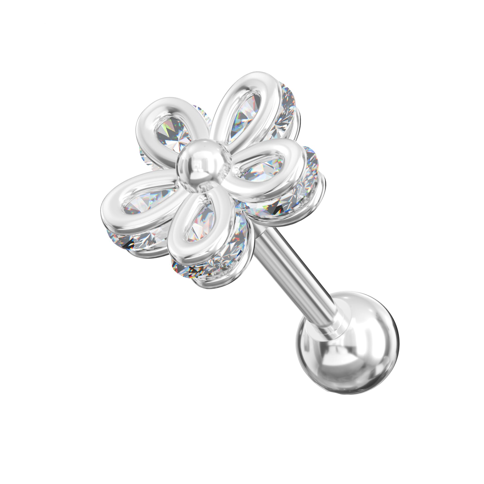 AZARIO London 5 CZs Stone Flower 316L Surgical Steel Cartilage Helix Tragus Piercing - Sold by Piece